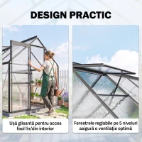 Outsunny Seră de grădină din policarbonat, 7,1 m², cu cadru din aliaj de aluminiu, jgheaburi, ferestre reglabile și ușă glisantă(m-5)