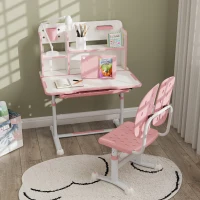 AIYAPLAY Height Adjustable Kids Desk and Chair Set, Children School Study Desk with Tiltable Desktop, Reading Rack,  Pink(m-8)