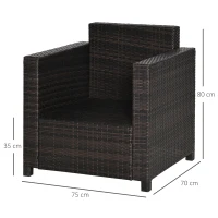 Outsunny Single Seater Rattan Chair, PE Wicker Garden Armchair with 10 cm Thickened Cushion, All-Weather Rattan Garden Chair with Armrests, Brown(m-3)