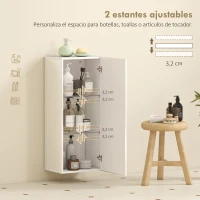 HOMCOM Armario de Baño de Pared Moderno con Puerta Alto Brillo Estantes Ajustables de Vidrio Templado 30x23,4x71,2 cm Blanco(m-4)