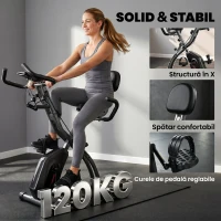 SPORTNOW Bicicletă hometrainer 3 în 1 pliabilă, silențioasă, ergometru recumbent cu monitor LCD, Bluetooth, senzor de ritm cardiac, bandă de rezistență(m-8)