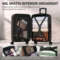 HOMCOM Troller Rigid Mic 40 L din ABS, Extensibil, 4 Roți Pivotante, Colțuri de Protecție, 56x36x24 cm, Negru(m-5)
