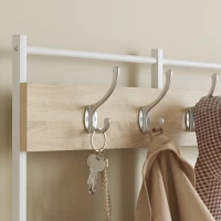 HOMCOM Porte-Manteau 4 en 1, Meuble d'Entrée avec 7 Tiroirs Pliables en Tissu, 14 Crochets et Panneau Grillagé, Chêne(m-11)