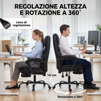 HOMCOM Sedia Ufficio Ergonomica Girevole Reclinabile 165° in Pelle PU, Poggiapiedi, Altezza Regolabile, Nero(m-7)