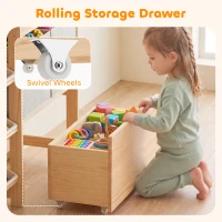 AIYAPLAY Wooden Toy Storage Unit with Rolling Toy Chest, 2 Fabric Drawers, 2 Shelves and 9 Bins for Bedroom, Playroom, Nursery(m-6)