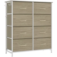 HOMCOM Chest of Drawers, Dresser for Bedroom with 8 Fabric Drawers, Tall Storage Unit w/ Side Storage Bag, Natural Wood Finish(m-1)