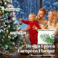 HOMCOM Sapin de Noël Artificiel Lumineux et Enneigé 120cm, Arbre de Noël, Télécommande, 11 Modes d'Éclairage, 150 LED, Vert(m-6)
