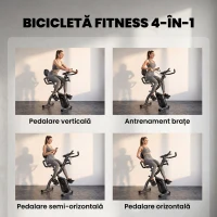 SPORTNOW Bicicletă hometrainer 3 în 1 pliabilă, silențioasă, ergometru recumbent cu monitor LCD, Bluetooth, senzor de ritm cardiac, bandă de rezistență(m-4)