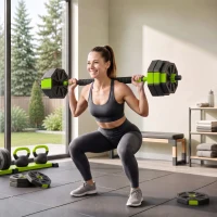 SPORTNOW Conjunto de Halteres Ajustáveis 4 em 1 25 kg Conjunto de Pesos Utilizado como Kettlebell Barra Halteres ou Suporte para Flexões Verde(m-2)