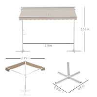 Outsunny Store Double Pente 3 x 3 m Manuel rétractable Inclinaison réglable Acier époxy Blanc Polyester imperméabilisé Anti-UV Beige(m-3)