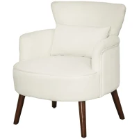 HOMCOM Poltrona Relax Individual em Bombazina com Almofada, Braços e Pés de Madeira para Quarto e Escritório, Creme(m-11)