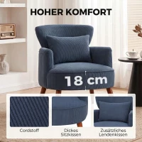 HOMCOM Moderner Armlehnstuhl, Gepolsterter Akzentstuhl mit Lendenkissen, Blau(m-5)