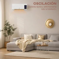 HOMCOM Calefactor Eléctrico de Pared 1000W/2000W Estufa con Pantalla LED y Mando a Distancia 54,5x12x21,5 cm Blanco(m-7)