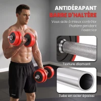 HOMCOM Haltères de 20 kg ensemble d'haltères musculation réglable avec barre d'extension pour entraînement musculaire et haltérophilie(m-7)