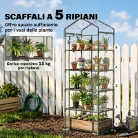 Outsunny Mini Serra da Giardino e Terrazza per Piante a 5 Ripiani in Acciaio con Copertura in PVC, 69x49x193 cm, Verde(m-5)