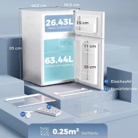 HOMCOM 2-deurs mini-koelkast met vriesvak, instelbare thermostaat, kleine drankkoelkast 90L, wit(m-3)