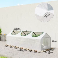 Outsunny Mini Greenhouse Portable Flower Planter Vegetable Grow House for Garden with Zipped Windows, 180 x 60 x 60 cm, White(m-3)