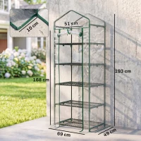 Outsunny Mini Serra da Giardino e Terrazza per Piante a 5 Ripiani in Acciaio con Copertura in PVC, 69x49x193 cm, Verde(m-3)