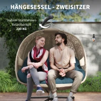 Outsunny Hängesessel mit Gestell, Eiförmiger Hängeschaukel mit abnehmbarem waschbarem Kissen, Hängematte für 2 Personen, Schaukelsessel Indoor Outdoor, Sand+Schwarz(m-7)