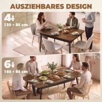 HOMCOM Uitschuifbare eettafel 130-160 cm, keukentafel met afgeronde hoeken, licht walnoot(m-4)