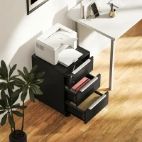 HOMCOM Fișet de Birou cu 3 Sertare, 4 Roți, Casetieră cu Încuietoare și 2 Chei, Negru(m-9)
