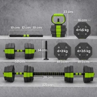SPORTNOW Set Greutăți pentru Sală 6-în-1 Multifuncțional, Total 25 kg, Plastic și Nisip, 125x18x18 cm, Verde(m-3)