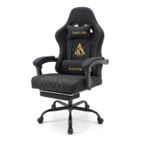 Gaming-Stuhl mit Fußstütze, weiches Nacken- und Lendenkissen, abnehmbaren Stützkissen, 60x60x122 cm, Schwarz(m-1)