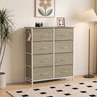 HOMCOM Chest of Drawers, Dresser for Bedroom with 8 Fabric Drawers, Tall Storage Unit w/ Side Storage Bag, Natural Wood Finish(m-2)
