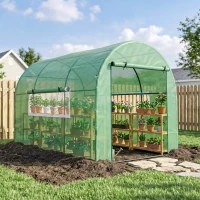 Outsunny Serra a Tunnel per Orto 3x2x2 m in Acciaio e PE Anti UV con Porte Avvolgibili e Finestre, Verde(m-8)