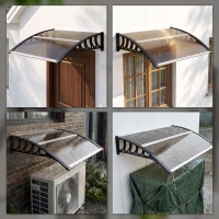 Outsunny Marquesinas Exterior para Puertas y Ventanas, 103x96,5 cm, Tejadillo de Protección contra Sol y Lluvia, con Cubierta de Policarbonato, Soportes de PP y Regleta de Aluminio, Marrón(m-9)