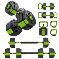 SPORTNOW Conjunto de Halteres Ajustáveis 4 em 1 25 kg Conjunto de Pesos Utilizado como Kettlebell Barra Halteres ou Suporte para Flexões Verde(m-11)