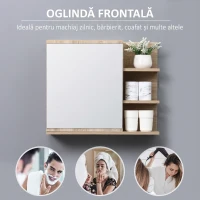 Kleankin Dulap de Baie cu Oglindă de Perete, Organizator cu 1 Ușă și 3 Rafturi Laterale Deschise, Lemn, 60x18x50cm, Natur/Alb(m-4)