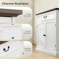 HOMCOM Buffet salon, meuble de rangement avec 2 portes, tiroir silencieux, étagère réglable, 80x40x85cm, blanc et marron(m-7)