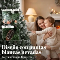 HOMCOM Árbol de Navidad Artificial 180 cm con 802 Puntas Efecto Nevado 59 Piñas y Base Metálica Plegable Verde y Blanco(m-5)