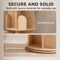 AIYAPLAY 3-Tier Rotating Bookcase, Round Kids Bookshelf Floor Standing 360° Rotating for Bedroom, Kids Room and Playroom, Natural(m-7)