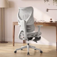 HOMCOM Ergonomic Office Chair with Lumbar Support, Mesh Reclining Desk Chair with Footrest, Adjustable High Back, Grey(m-8)