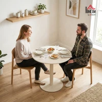 HOMCOM Runder Küchentisch für 2 Personen mit Stahlgestell, platzsparend, 60 x 60 x 72 cm, Beige(m-6)
