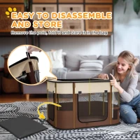 PawHut Foldable Dog Pen with Storage Bag for Indoor/Outdoor Use, Portable Pet playpen, with Ground Stakes - Brown(m-6)