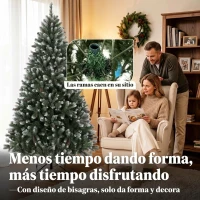 HOMCOM Árbol de Navidad Artificial 180 cm con 802 Puntas Efecto Nevado 59 Piñas y Base Metálica Plegable Verde y Blanco(m-6)