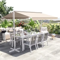 Outsunny Store Double Pente 3 x 3 m Manuel rétractable Inclinaison réglable Acier époxy Blanc Polyester imperméabilisé Anti-UV Beige(m-2)