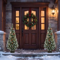 HOMCOM 4ft Pre-Lit Slim Artificial Christmas Tree Set of 2, with 100 Dual-Colour LED Lights, 140 Frosted Branch Tips(m-8)