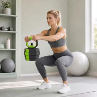 SPORTNOW Conjunto de Halteres Ajustáveis 4 em 1 25 kg Conjunto de Pesos Utilizado como Kettlebell Barra Halteres ou Suporte para Flexões Verde(m-9)