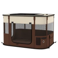 PawHut Foldable Dog Pen with Storage Bag for Indoor/Outdoor Use, Portable Pet playpen, with Ground Stakes - Brown(m-15)