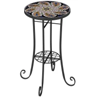 Outsunny Mosaic Garden Table, 35.5 cm Round Outdoor Table with Shelf, Ceramic Tile Top, Small Garden Side Table Bistro Table End Table Plant Stand for Indoor, Patio, Balcony, Orange(m-11)