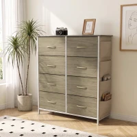 HOMCOM Chest of Drawers, Dresser for Bedroom with 8 Fabric Drawers, Tall Storage Unit w/ Side Storage Bag, Natural Wood Finish(m-14)