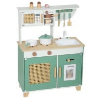 AIYAPLAY Cuisine Enfant en Bois 19 Accessoires, Cafetière, Machine à Glaçons, Micro-Ondes, Placard, 3-6 Ans, 61x27x79,7cm, Vert(m-18)