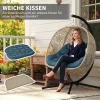 Outsunny Hängesessel mit Gestell, Eiförmiger Hängeschaukel mit abnehmbarem waschbarem Kissen, Hängematte für 2 Personen, Schaukelsessel Indoor Outdoor, Sand+Schwarz(m-5)