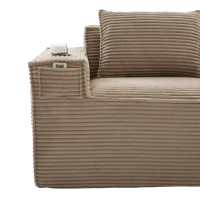 Modulares Doppelsitz-Cordsofa mit Becherhaltern und Seitentaschen, Federkern und hochdichtem Schaumstoff, 188L x 90B x 75H cm, Khaki(m-8)