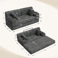 Doppeltes komprimiertes Cordsofa, Metallrahmen, 2 Becherhalter und 4 Seitentaschen, 168L x 80B x 81H cm, Dunkelgrau(m-3)