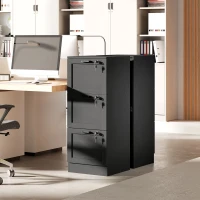 HOMCOM Cassettiera Portadocumenti a 3 Cassetti con Serrature e Spazio per Stampante, in Legno, 40x40x101 cm, Nero(m-8)
